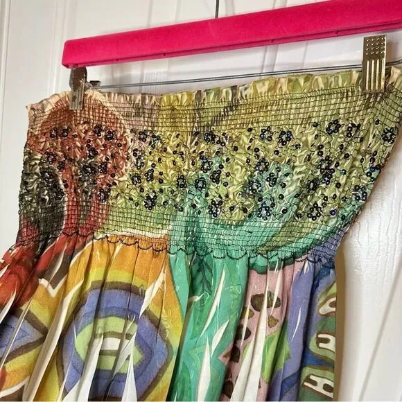 Y2K Lapis Multicolor Floral Burnout Embroidered Strapless Maxi Dress Bohemian - Picture 2 of 8